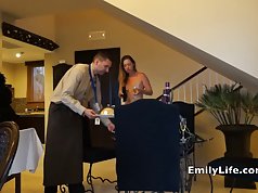 Naked girls open door for room service