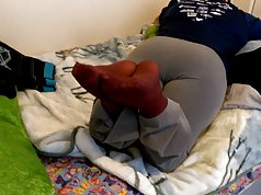 Wifeys Burgundy Nylon Feet After A Long Day At Work