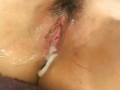 Pretty busty Japanese MILF's cunt creampied