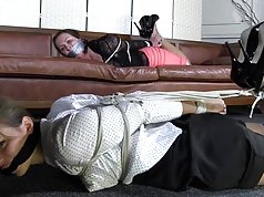 two girls hogtied